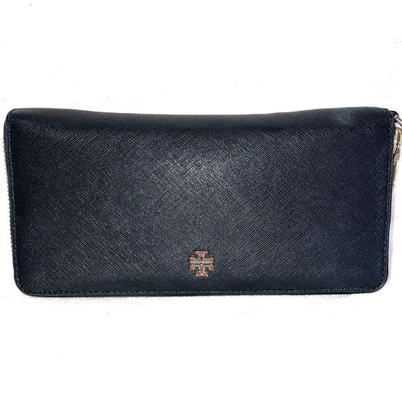 Tory Burch Large Black Zip Robinson leather Wallet 8.5 x 4 - Picture 1 of 6